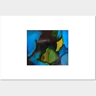 Blue and green abstract art ink painting Posters and Art